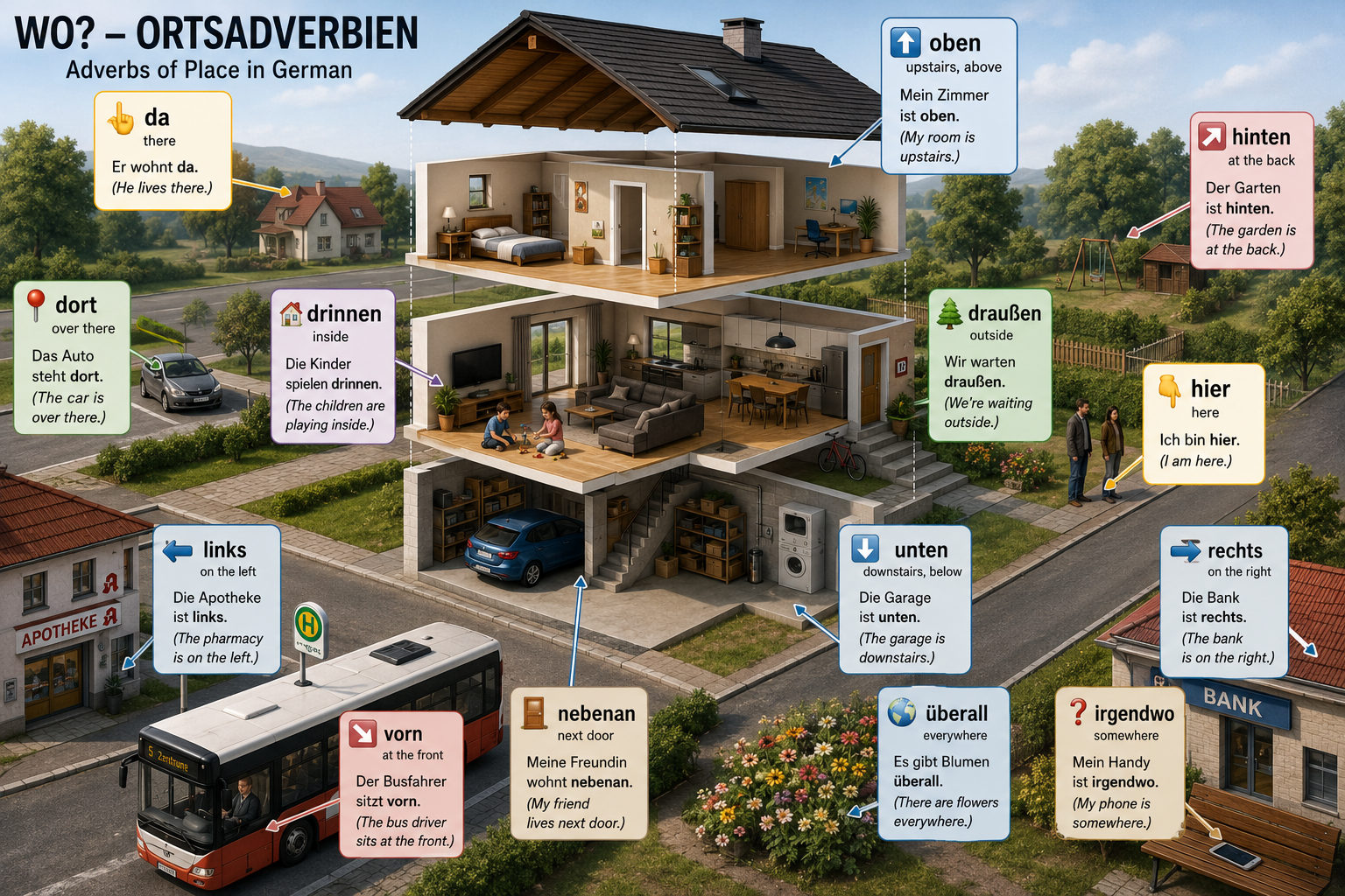 Table of German place adverbs