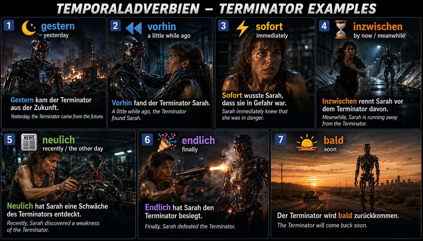 Table of German temporal adverbs answering wann (when)
