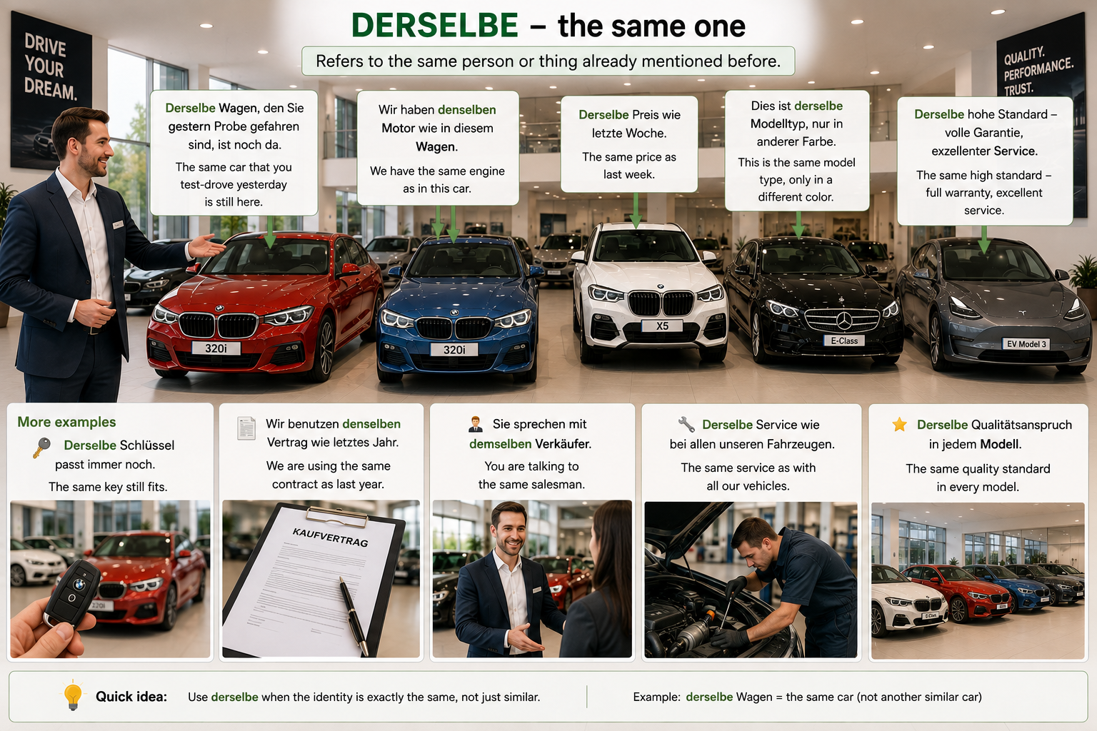Illustration of derselbe/dieselbe/dasselbe (the same)