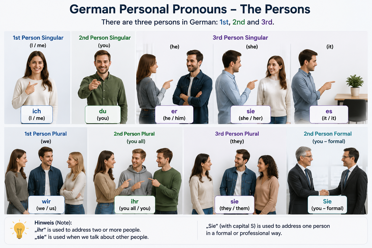 Table of German personal pronouns by case