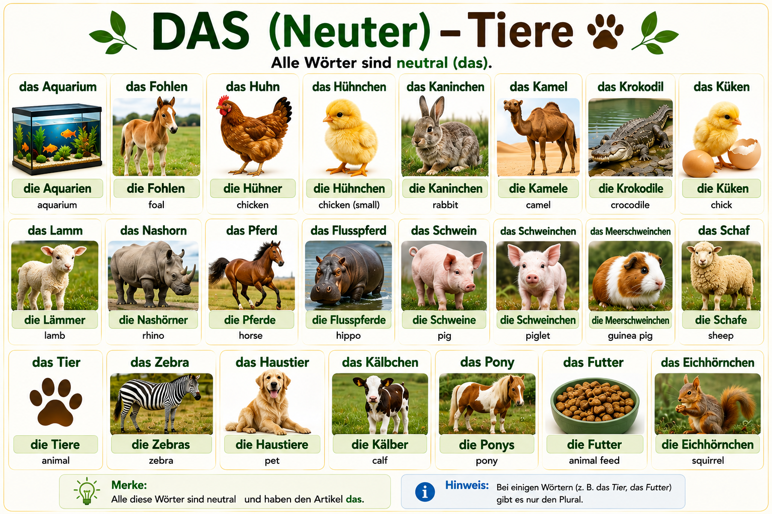 Illustration of neuter (das) animal nouns