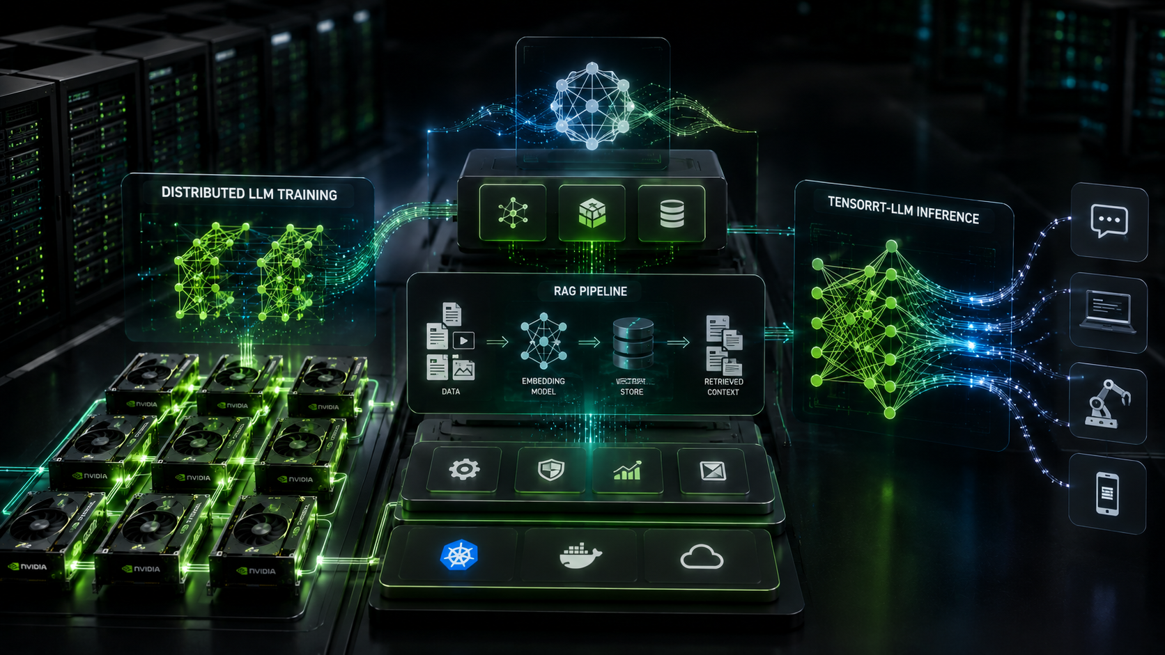 Cover Image for Megatron-LM and Distributed LLM Training: Tensor Parallelism, NCCL and Trillion-Scale AI Models