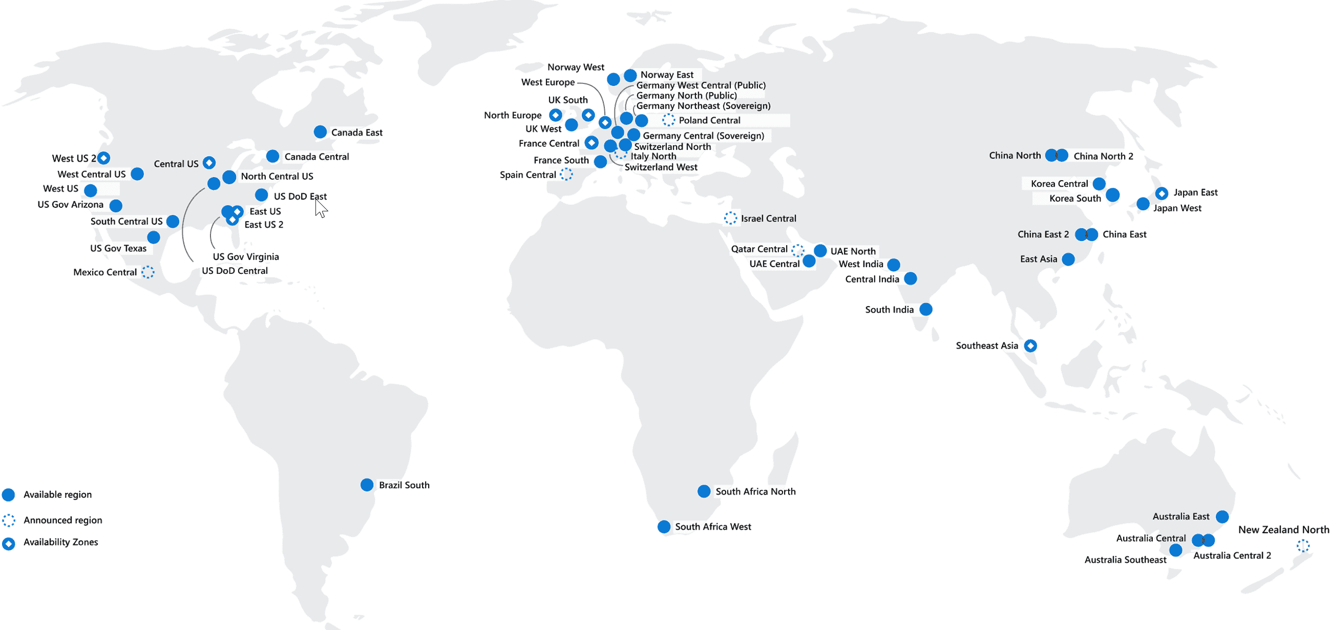 Map of Azure regions spanning over 140 countries worldwide