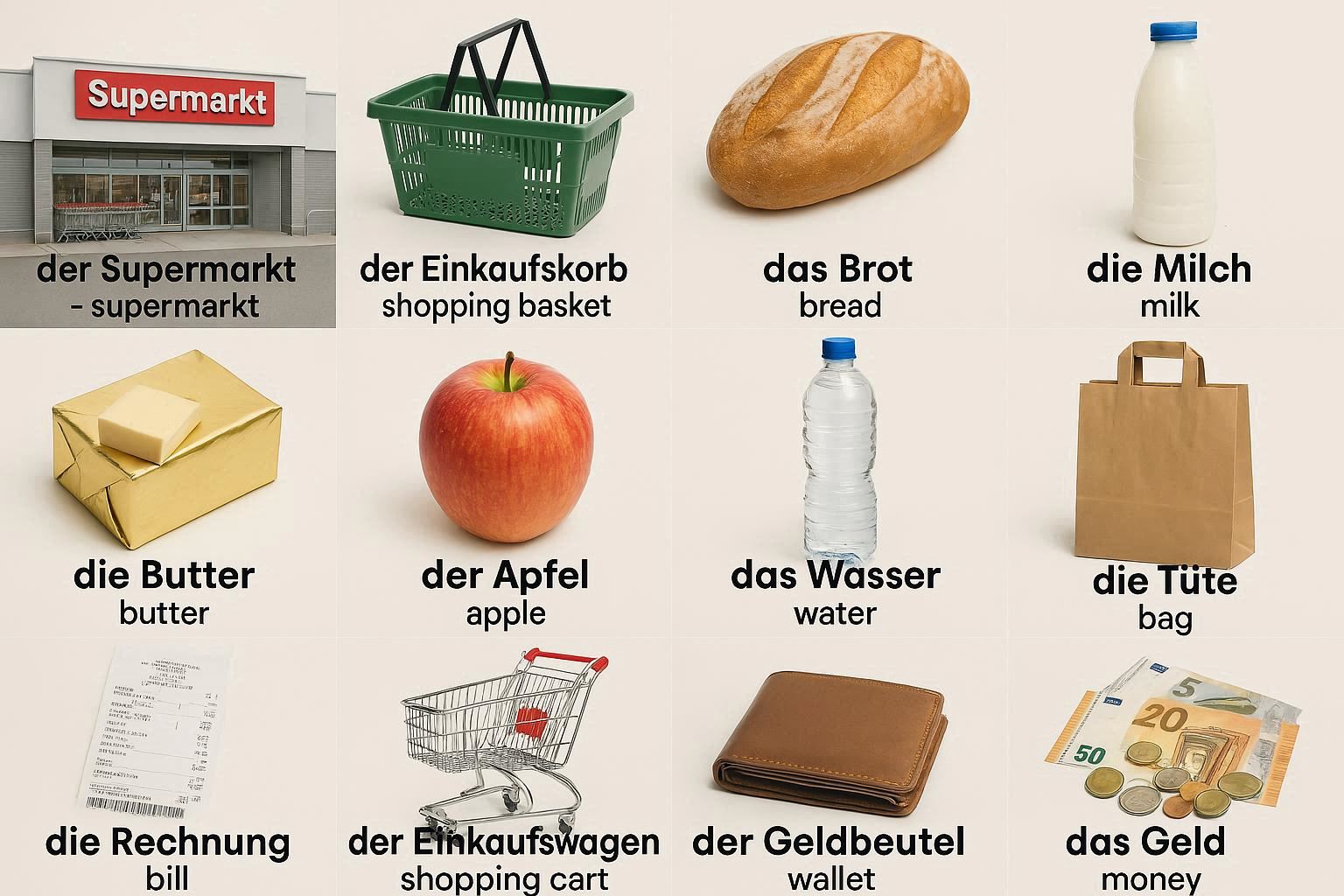 Cover Image for Einkaufen & Geld 🛒💶 – German Nouns (Substantive) 📚
