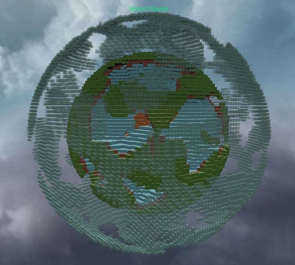 Generate a random Minecraft-style planet using 3D Perlin noise and procedural terrain.